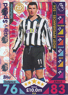 Gary Speed Newcastle United 2016/17 Topps Match Attax Extra Legends #PL9